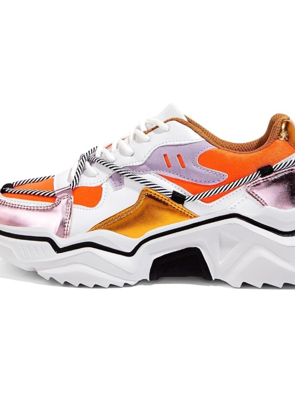 Women's White/Orange Fashion Color block Chunky Wedge Walking Sneakers Shoes